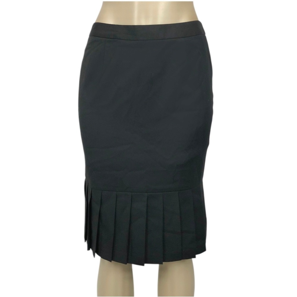 Brooks Brothers Black 100% Wool Pleated Hem Skirt Size 4 Business Career Preppy